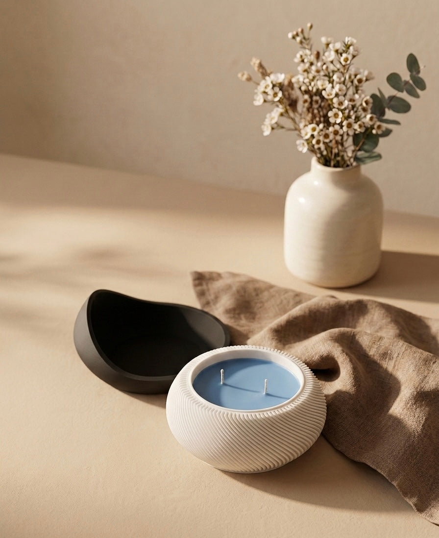 Vela Aromática Minimalista con Base Decorativa – Diseño Moderno y Relajante