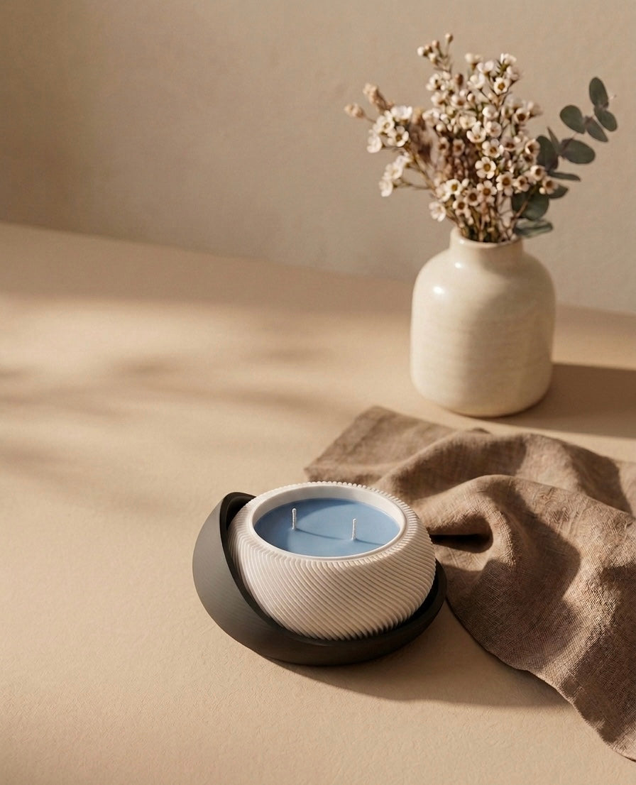 Vela Aromática Minimalista con Base Decorativa – Diseño Moderno y Relajante